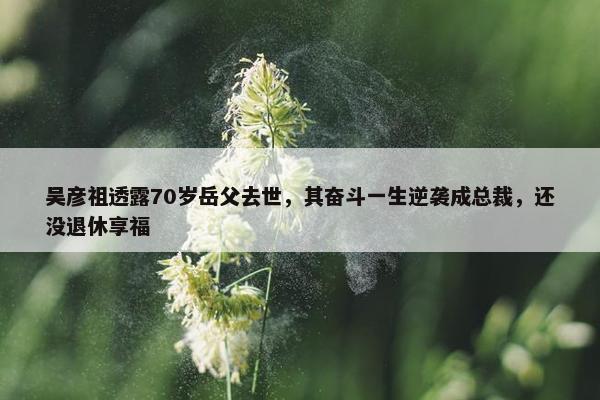 吴彦祖透露70岁岳父去世，其奋斗一生逆袭成总裁，还没退休享福