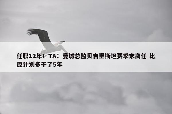 任职12年！TA：曼城总监贝吉里斯坦赛季末离任 比原计划多干了5年