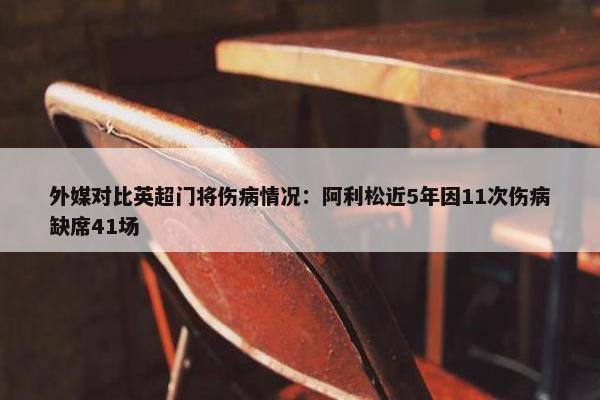 外媒对比英超门将伤病情况：阿利松近5年因11次伤病缺席41场