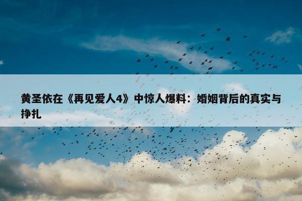 黄圣依在《再见爱人4》中惊人爆料：婚姻背后的真实与挣扎