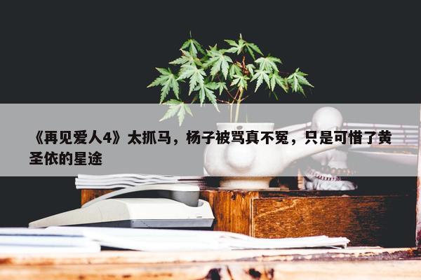 《再见爱人4》太抓马，杨子被骂真不冤，只是可惜了黄圣依的星途