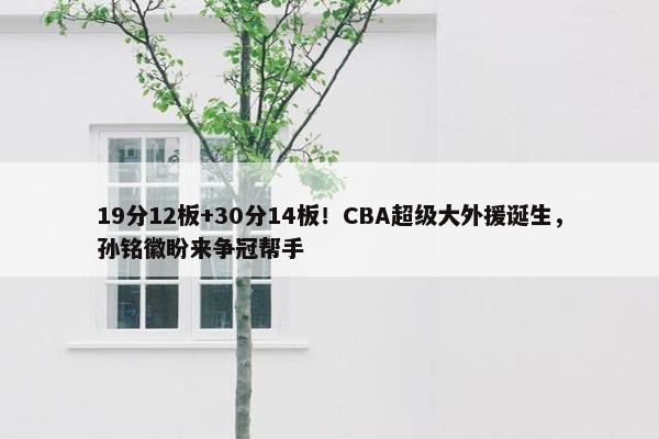 19分12板+30分14板！CBA超级大外援诞生，孙铭徽盼来争冠帮手