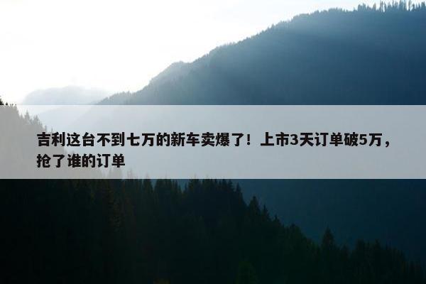 吉利这台不到七万的新车卖爆了！上市3天订单破5万，抢了谁的订单