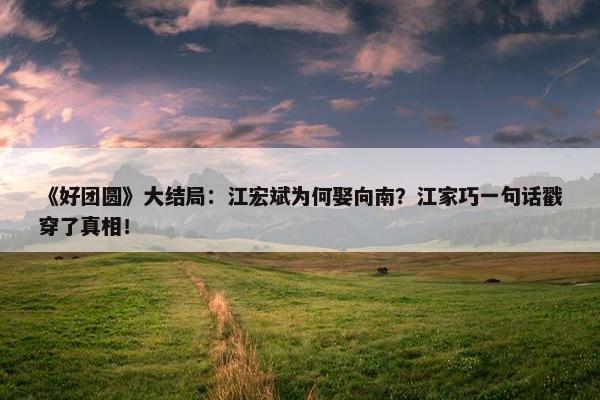 《好团圆》大结局：江宏斌为何娶向南？江家巧一句话戳穿了真相！