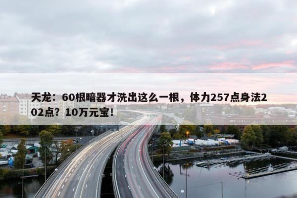 天龙：60根暗器才洗出这么一根，体力257点身法202点？10万元宝！