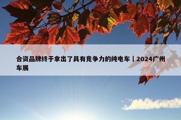 合资品牌终于拿出了具有竞争力的纯电车｜2024广州车展