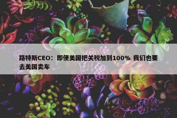 路特斯CEO：即便美国把关税加到100% 我们也要去美国卖车