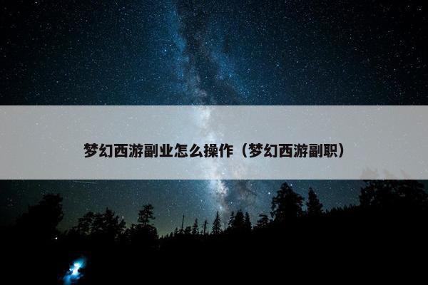 梦幻西游副业怎么操作（梦幻西游副职）