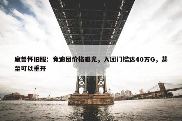 魔兽怀旧服：竞速团价格曝光，入团门槛达40万G，甚至可以重开