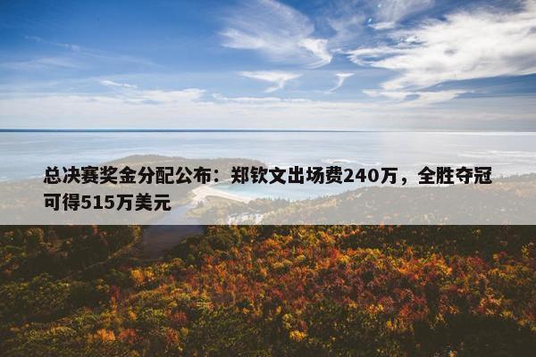 总决赛奖金分配公布：郑钦文出场费240万，全胜夺冠可得515万美元