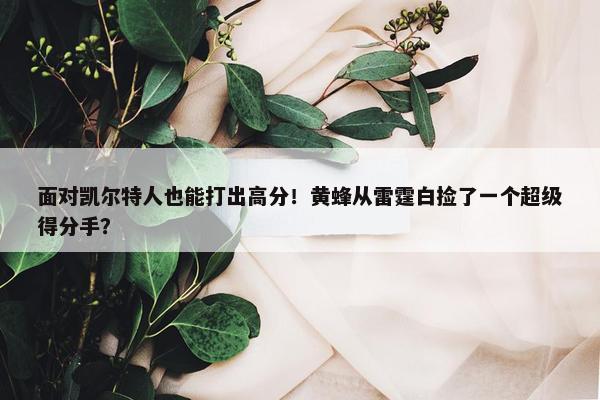 面对凯尔特人也能打出高分！黄蜂从雷霆白捡了一个超级得分手？