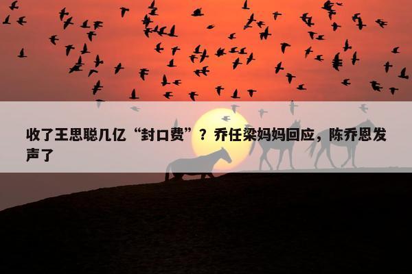 收了王思聪几亿“封口费”？乔任梁妈妈回应，陈乔恩发声了