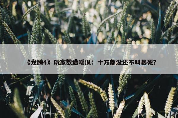 《龙腾4》玩家数遭嘲讽：十万都没还不叫暴死？