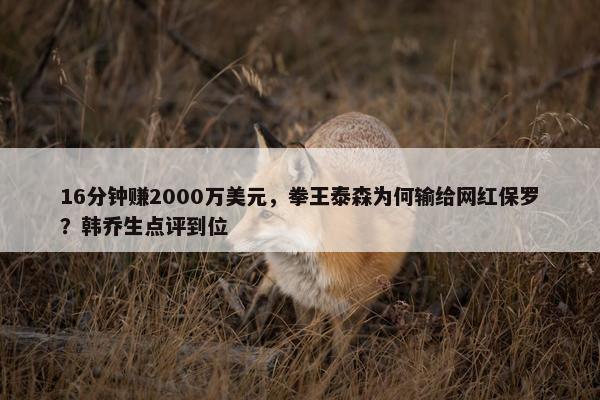 16分钟赚2000万美元，拳王泰森为何输给网红保罗？韩乔生点评到位