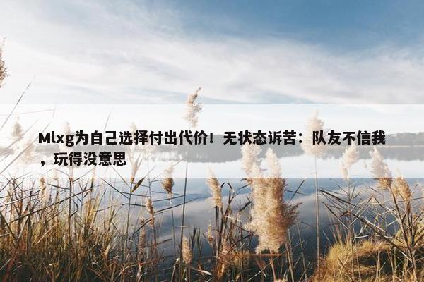 Mlxg为自己选择付出代价！无状态诉苦：队友不信我，玩得没意思