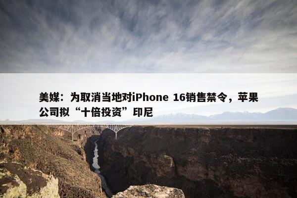 美媒：为取消当地对iPhone 16销售禁令，苹果公司拟“十倍投资”印尼