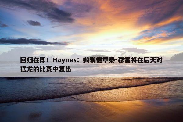 回归在即！Haynes：鹈鹕德章泰-穆雷将在后天对猛龙的比赛中复出