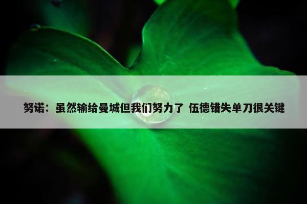 努诺：虽然输给曼城但我们努力了 伍德错失单刀很关键