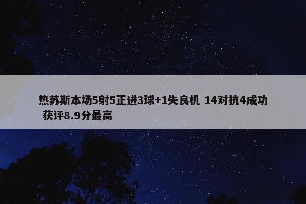 热苏斯本场5射5正进3球+1失良机 14对抗4成功 获评8.9分最高