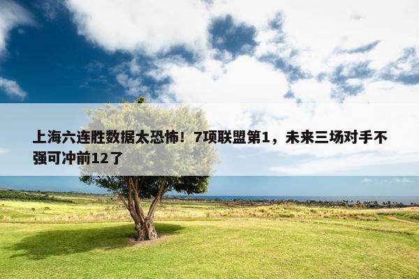 上海六连胜数据太恐怖！7项联盟第1，未来三场对手不强可冲前12了