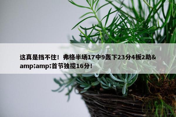 这真是挡不住！弗格半场17中9轰下23分4板2助&amp;首节独揽16分！