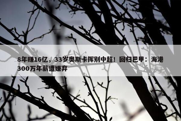 8年赚16亿，33岁奥斯卡挥别中超！回归巴甲：海港300万年薪遭嫌弃